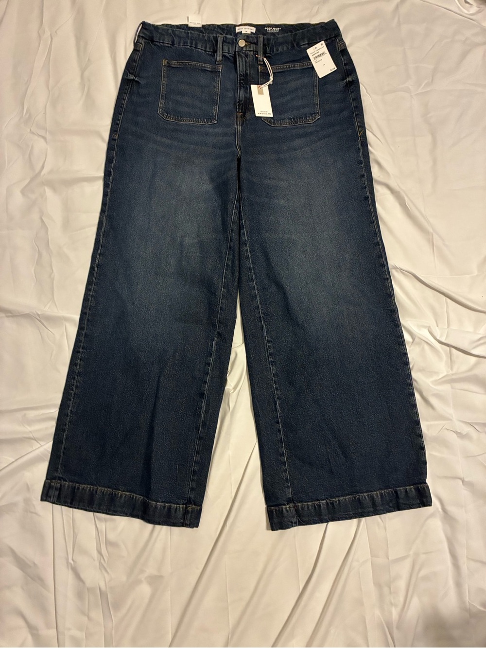 Good American Dark Blue Palazzo Flare Jeans - Picture 2 of 11